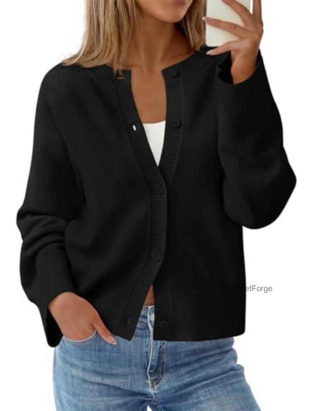Oversized Chunky Knit Cardigan with Bell Sleeves - Soft Stretchy Women's Sweater